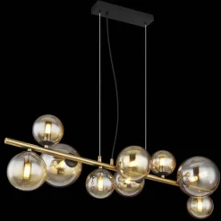 Lámpara de techo colgante Riha 9 luces 9xG9 3w 3000k acabado oro envejecido cristal ámbar estilo vintage