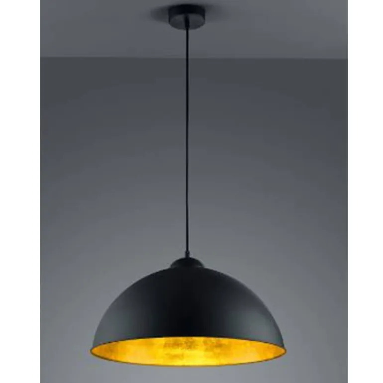 Lámpara de techo colgante Romino II 1xE27 acabado metal negro interior oro estilo vintage 50cm Ø