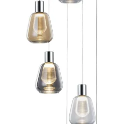 Lámpara de techo colgante Talio 6 luces LED integrado 6x5w 4000k acabado cromo cristal transparente, ámbar estilo moderno 40cm Ø