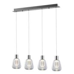 Lámpara de techo colgante Talio 4 luces lineal LED integrado 4x5w 4000k acabado cromo cristal transparente estilo moderno