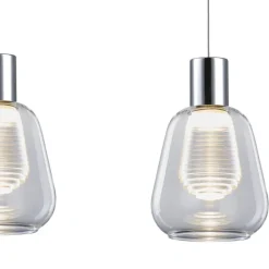 Lámpara de techo colgante Talio 3 luces lineal LED integrado 3x5w 4000k acabado metal cromo cristal transparente estilo moderno