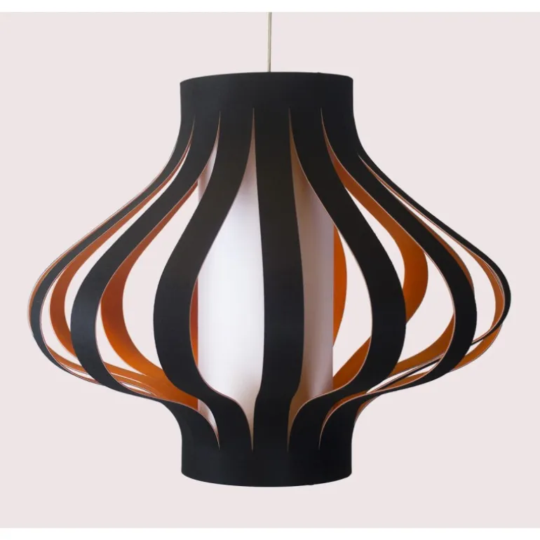 Lámpara de techo colgante Tiras Verde 1xE27 acabado tejido fieltro negro y naranja estilo moderno 70cm Ø