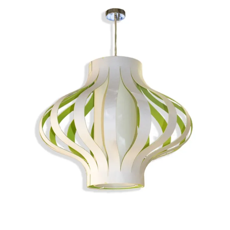 Lámpara de techo colgante Tiras Verde 1xE27 acabado tejido fieltro verde y blanco estilo moderno 70cm Ø