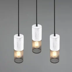 Lámpara de techo colgante Tosh 3L Blanco/Rejilla Negro 3XE27 28cm Ø