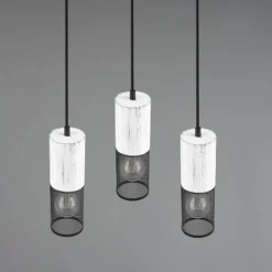Lámpara de techo colgante Tosh 3L Blanco/Rejilla Negro 3XE27 28cm Ø