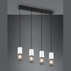 Lámpara de techo colgante Tosh 4L Lineal Blanco/ Rejilla negro 4XE27