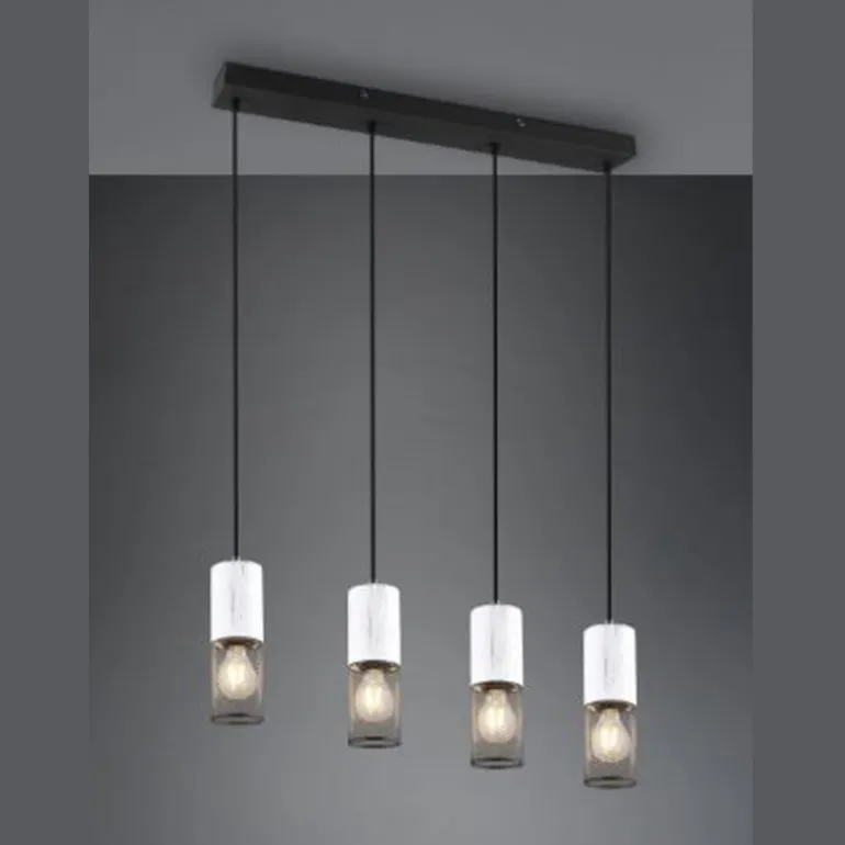 Lámpara de techo colgante Tosh 4L Lineal Blanco/ Rejilla negro 4XE27