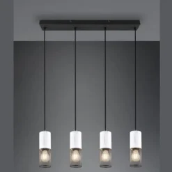 Lámpara de techo colgante Tosh 4L Lineal Blanco/ Rejilla negro 4XE27
