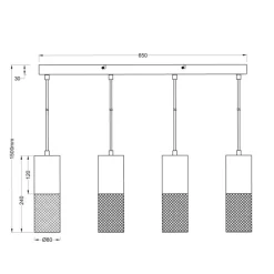 Lámpara de techo colgante Tosh 4L Lineal Blanco/ Rejilla negro 4XE27