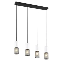 Lámpara de techo colgante Tosh 4L Lineal Blanco/ Rejilla negro 4XE27