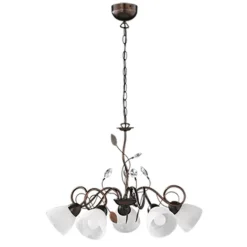 Lámpara de techo colgante Traditio 5 luces 5xE14 acabado metal óxido cristal imitación alabastro estilo rústico 70cm Ø