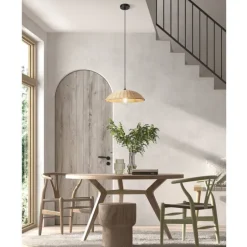Lámpara de techo colgante Trenza 1xE27 acabado rattán natural estilo nórdico 40cm Ø