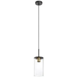 Lámpara de techo colgante Triel 1luz 1xE27 acabado negro cristal transparente estilo vintage 13cm Ø