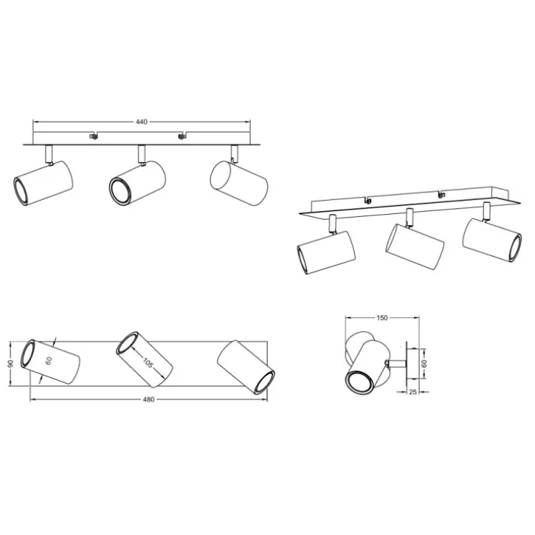Regleta de focos superficie Marley 3L Blanco Orientable 3XGU10