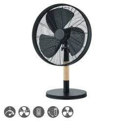 Ventilador de sobremesa Viking acabado metal negro / madera natural 3 velocidades oscilante 35cm Ø