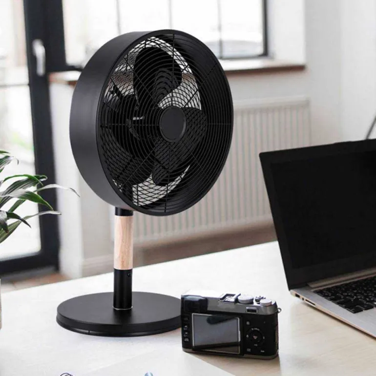 Ventilador de sobremesa Viking acabado metal negro / madera natural 3 velocidades oscilante 35cm Ø