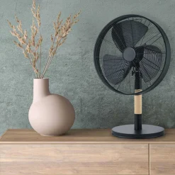 Ventilador de sobremesa Viking acabado metal negro / madera natural 3 velocidades oscilante 35cm Ø