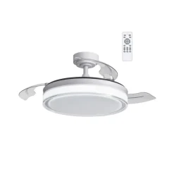 Ventilador de techo Aneto blanco LED 45w 3CCT acabado blanco estilo moderno aspas plegables motor DC 106cm Ø
