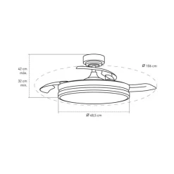 Ventilador de techo Aneto cuero LED 45w 3CCT acabado oro envejecido estilo moderno aspas plegables motor DC 106cm Ø