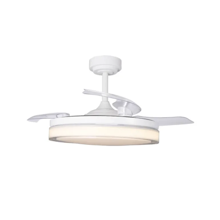 Ventilador de techo Aneto V blanco LED integrado 72w 3CCT acabado blanco estilo moderno aspas plegables motor DC 106cm Ø
