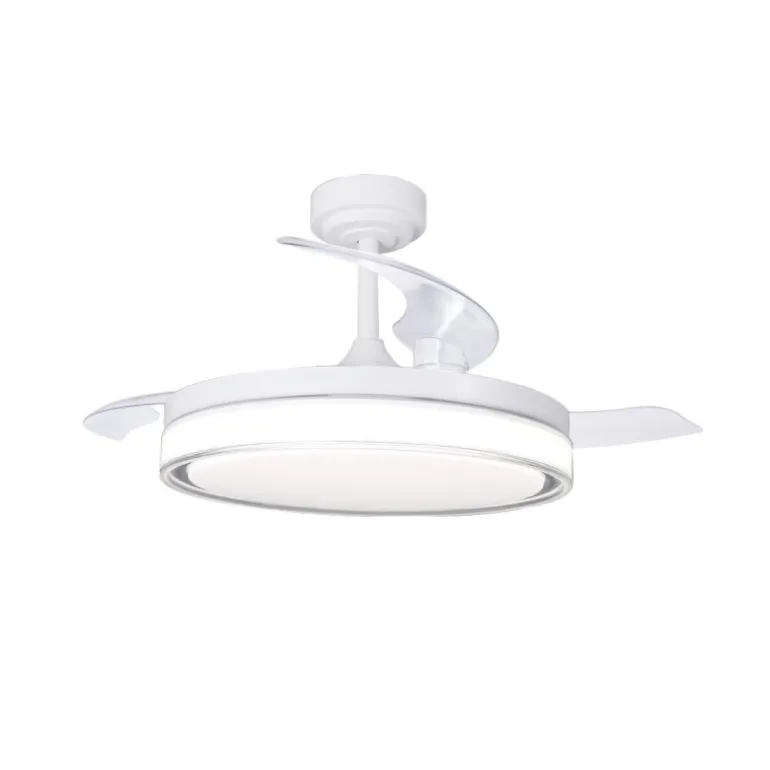 Ventilador de techo Aneto V blanco LED integrado 72w 3CCT acabado blanco estilo moderno aspas plegables motor DC 106cm Ø