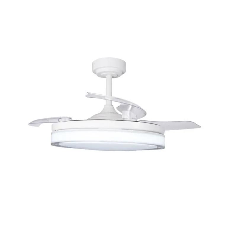 Ventilador de techo Aneto V blanco LED integrado 72w 3CCT acabado blanco estilo moderno aspas plegables motor DC 106cm Ø