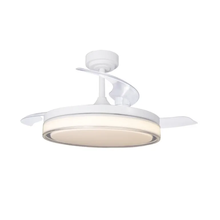 Ventilador de techo Aneto V blanco LED integrado 72w 3CCT acabado blanco estilo moderno aspas plegables motor DC 106cm Ø