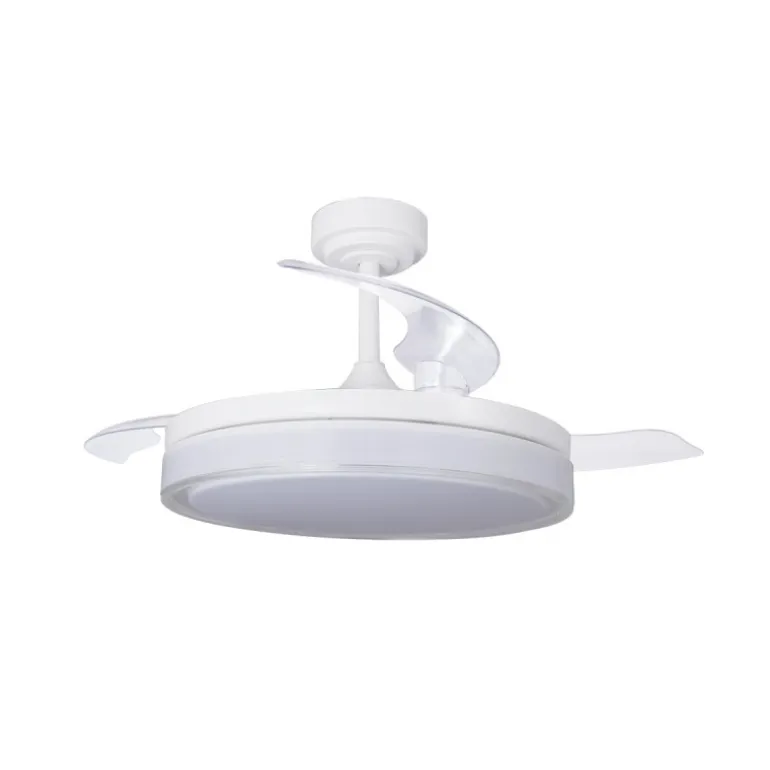 Ventilador de techo Aneto V blanco LED integrado 72w 3CCT acabado blanco estilo moderno aspas plegables motor DC 106cm Ø