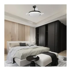 Ventilador de techo Aneto V negro LED integrado 72w 3CCT acabado negro estilo moderno aspas plegables motor DC 106cm Ø