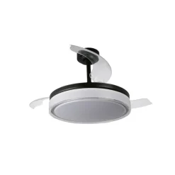 Ventilador de techo Aneto V negro LED integrado 72w 3CCT acabado negro estilo moderno aspas plegables motor DC 106cm Ø
