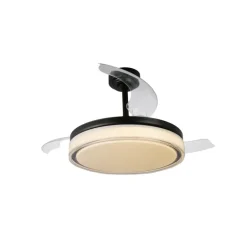 Ventilador de techo Aneto V negro LED integrado 72w 3CCT acabado negro estilo moderno aspas plegables motor DC 106cm Ø