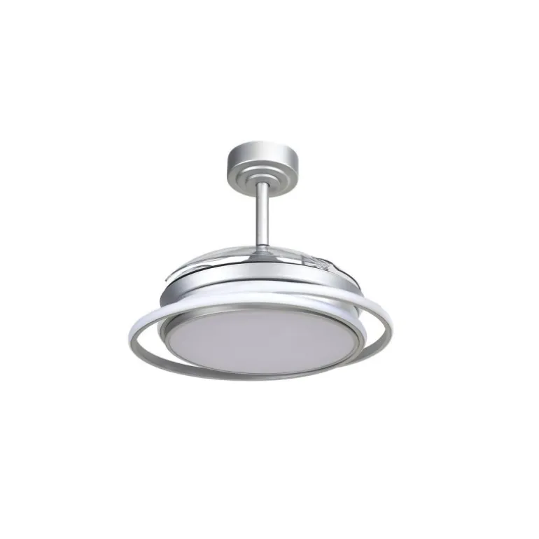 Ventilador de techo Antila Mini plata LED 40w 3CCT acabado plata estilo moderno aspas plegables motor DC 92cm Ø