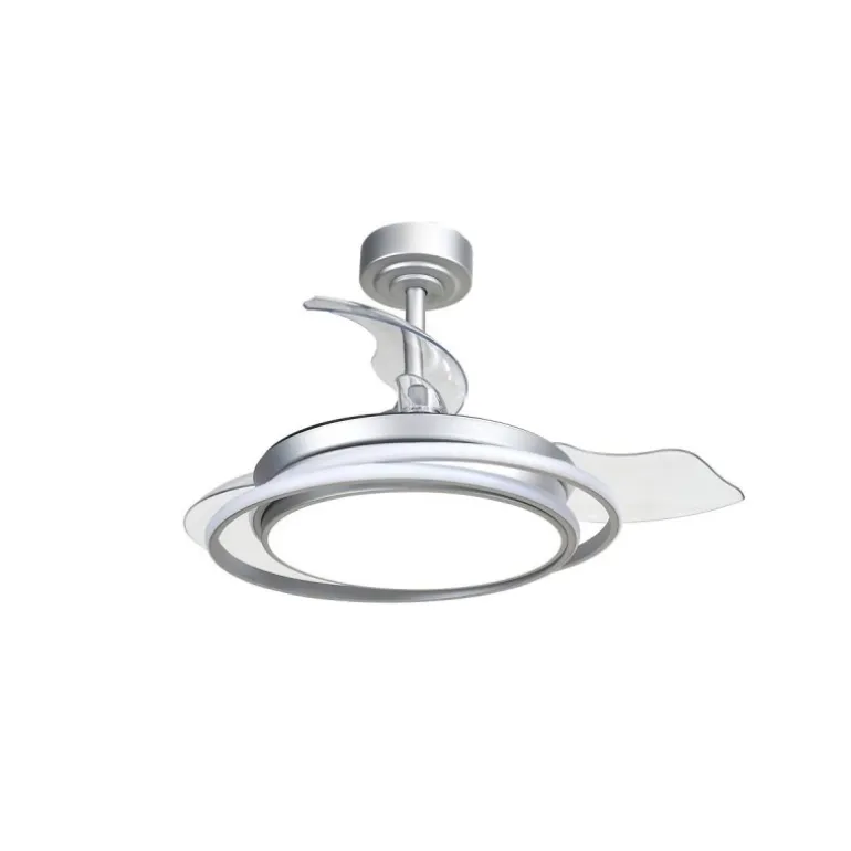 Ventilador de techo Antila Mini plata LED 40w 3CCT acabado plata estilo moderno aspas plegables motor DC 92cm Ø