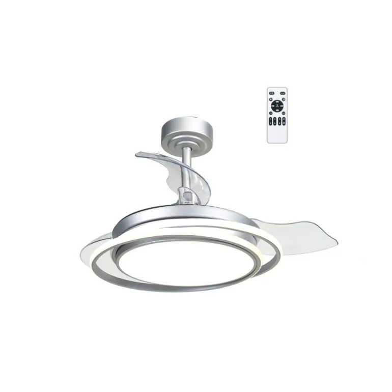 Ventilador de techo Antila Mini plata LED 40w 3CCT acabado plata estilo moderno aspas plegables motor DC 92cm Ø