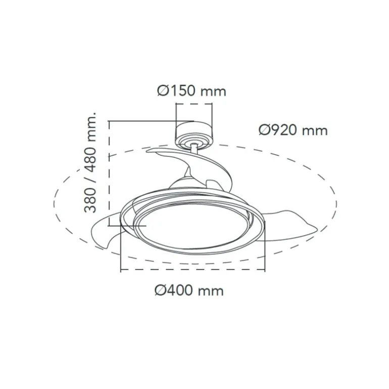 Ventilador de techo Antila Mini RGB plata LED 45w 3CCT acabado plata estilo moderno aspas plegables motor DC 92cm Ø