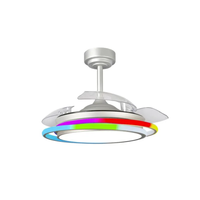 Ventilador de techo Antila Mini RGB plata LED 45w 3CCT acabado plata estilo moderno aspas plegables motor DC 92cm Ø