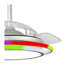 Ventilador de techo Antila Mini RGB plata LED 45w 3CCT acabado plata estilo moderno aspas plegables motor DC 92cm Ø
