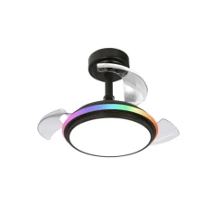 Ventilador de techo Antila Mini XS RGB negro LED 40w 3CCT acabado negro estilo moderno aspas plegables motor DC 55cm Ø