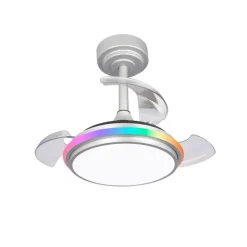 Ventilador de techo Antila Mini XS RGB plata LED 40w 3CCT acabado plata estilo moderno aspas plegables motor DC 55cm Ø
