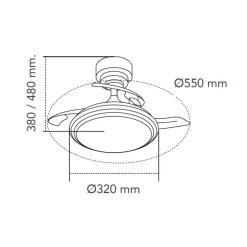 Ventilador de techo Antila Mini XXS blanco LED 35w 3CCT acabado blanco estilo moderno aspas plegables motor DC 55cm Ø