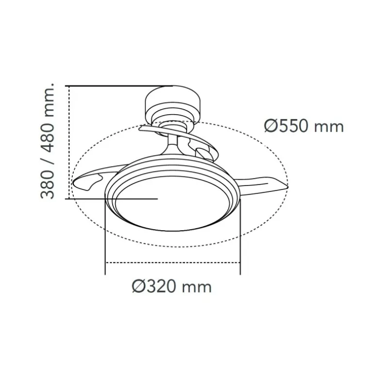 Ventilador de techo Antila Mini XXS plata LED 35w 3CCT acabado plata estilo moderno aspas plegables motor DC 55cm Ø