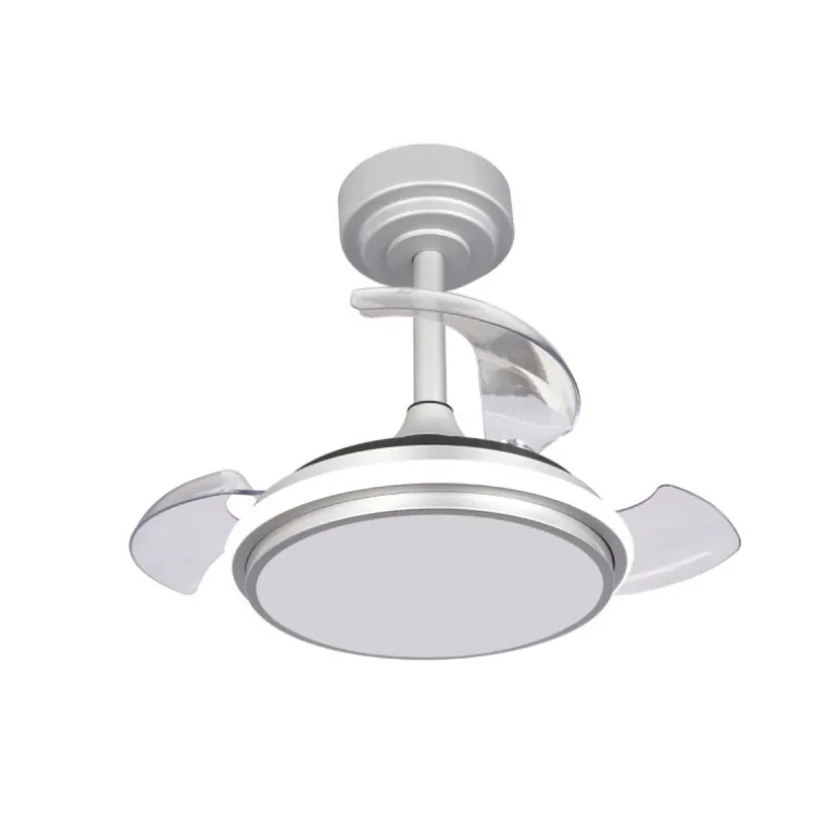 Ventilador de techo Antila Mini XXS plata LED 35w 3CCT acabado plata estilo moderno aspas plegables motor DC 55cm Ø