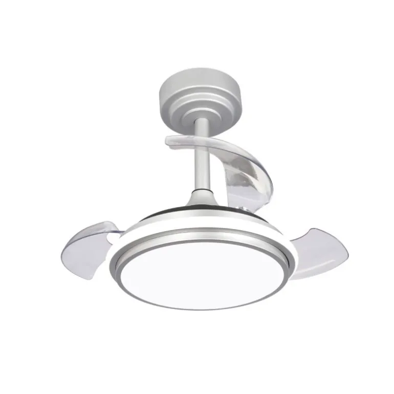 Ventilador de techo Antila Mini XXS plata LED 35w 3CCT acabado plata estilo moderno aspas plegables motor DC 55cm Ø