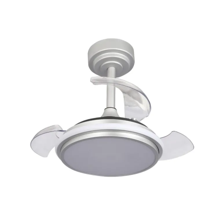 Ventilador de techo Antila Mini XXS plata LED 35w 3CCT acabado plata estilo moderno aspas plegables motor DC 55cm Ø