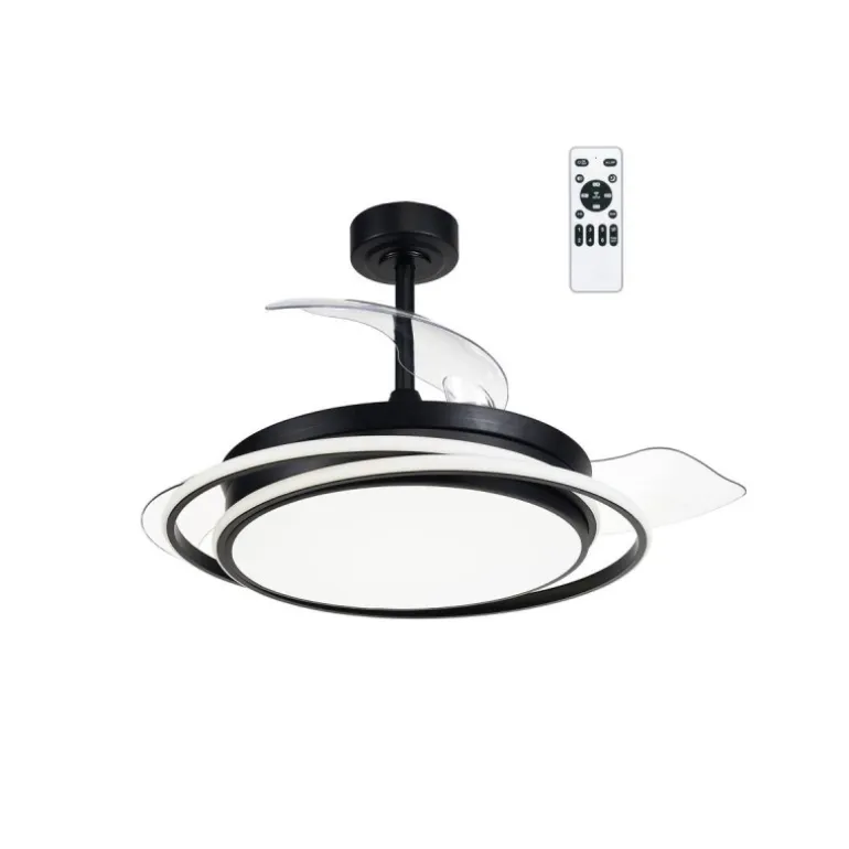 Ventilador de techo Antila negro LED 60w 3CCT acabado negro estilo moderno aspas plegables motor DC 106cm Ø