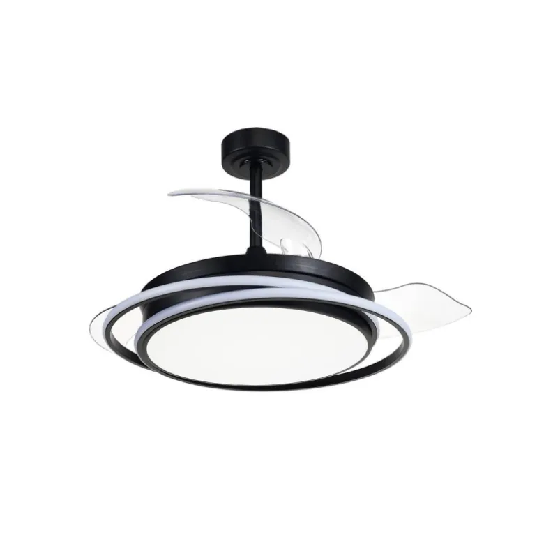 Ventilador de techo Antila negro LED 60w 3CCT acabado negro estilo moderno aspas plegables motor DC 106cm Ø