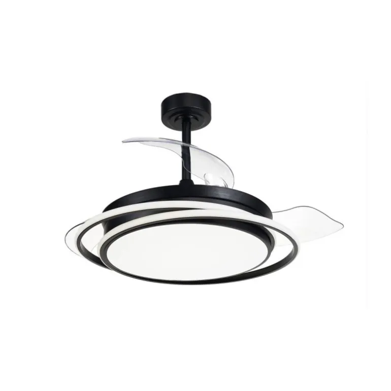 Ventilador de techo Antila negro LED 60w 3CCT acabado negro estilo moderno aspas plegables motor DC 106cm Ø
