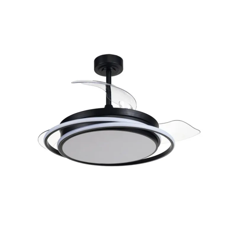 Ventilador de techo Antila negro LED 60w 3CCT acabado negro estilo moderno aspas plegables motor DC 106cm Ø