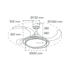 Ventilador de techo Antila RGB blanco LED 65w 3CCT acabado acero blanco estilo moderno aspas plegables motor DC 106cm Ø