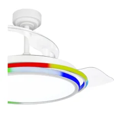 Ventilador de techo Antila RGB blanco LED 65w 3CCT acabado acero blanco estilo moderno aspas plegables motor DC 106cm Ø